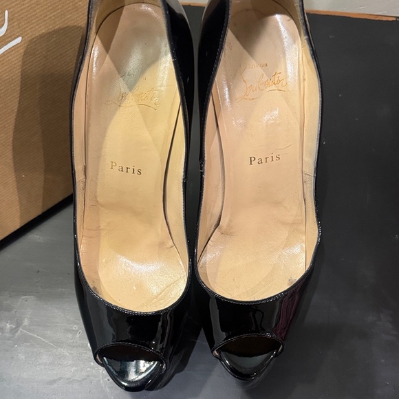 Christian Louboutin Glossy Black Peep Toe Heels - Picture 6 of 8